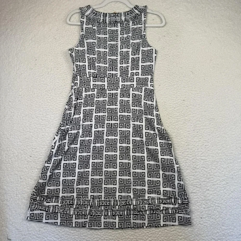 Tory Burch Dress Womens Size‎ 6 Navy White Geometric Sleeveless Zipper Pockets